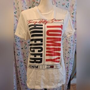 Vintage Y2K Tommy Hilfiger White Cotton Casual Short Sleeve Tee Shirt Top SZ XS